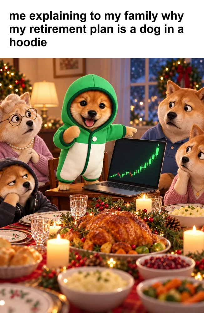 Meme: PUP explaining $PUP at family dinner