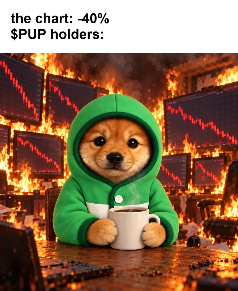 Meme: PUP calmly sitting in a burning room, this is fine