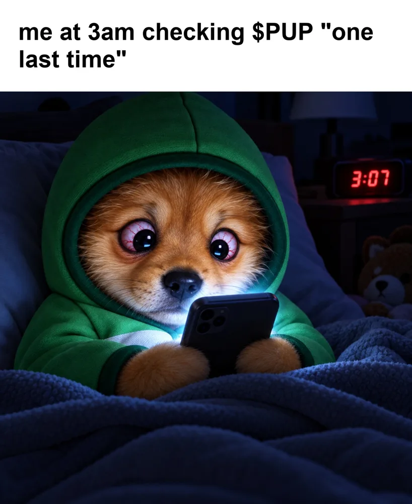 Meme: PUP awake at 3 AM watching charts
